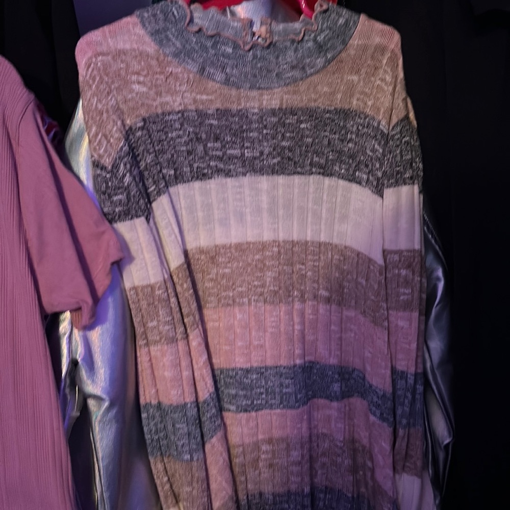 Blue brown pink and white stripe dress